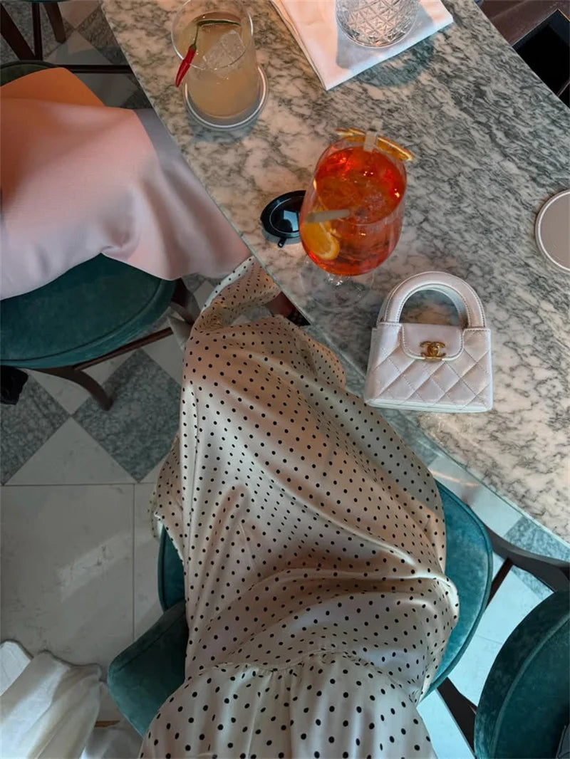 Mozision Polka Dot Ruched Ruffle Sexy Midi Dress Women Gown Fashion Halter Sleeveless Backless High Waist Club Long Dresses