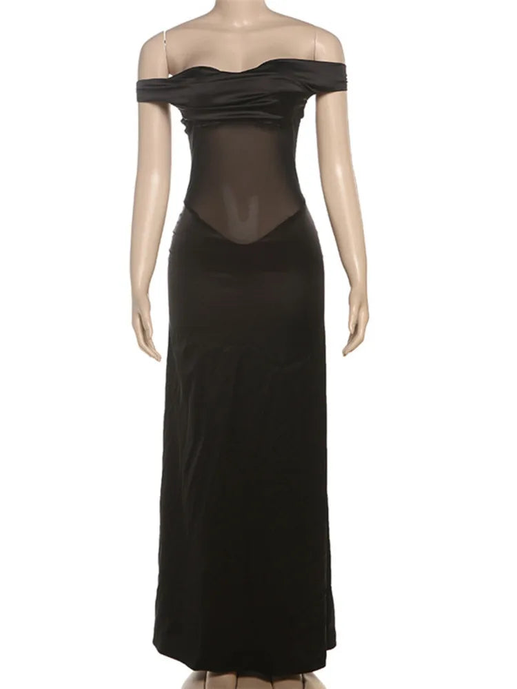 Mozision Off-shoulder Backless Sexy Maxi Dress For Women Fashion Patchwork Strapless Sleeveless Bodycon Club Party Long Dresses