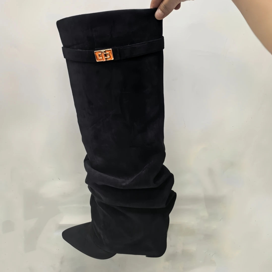 European and American Autumn and Winter New Pointed Straight Leg Skirt Boots for Women, Large Size Thick High Heels Pants Boots