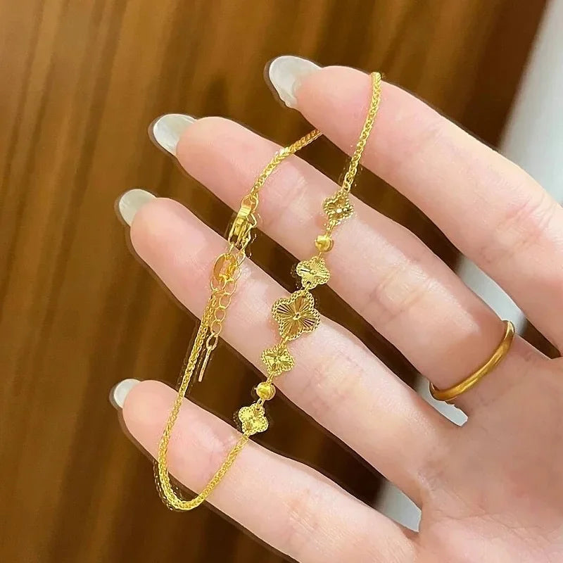 2025  New five-flowered leaf flower bracelet for women niche design sweet hand jewelry trendy versatile exquisite jewelry