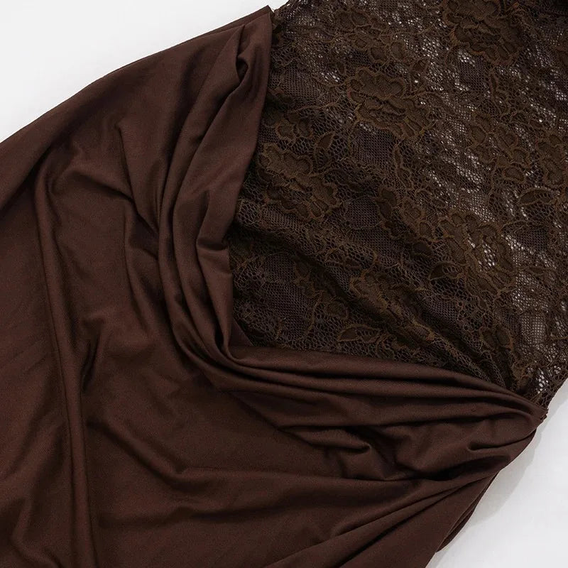 Women One Shoulder Lace See Through Sexy Maxi Dress Gown Fashion Off-shoulder Sleeveless Backless Club Long Dresses