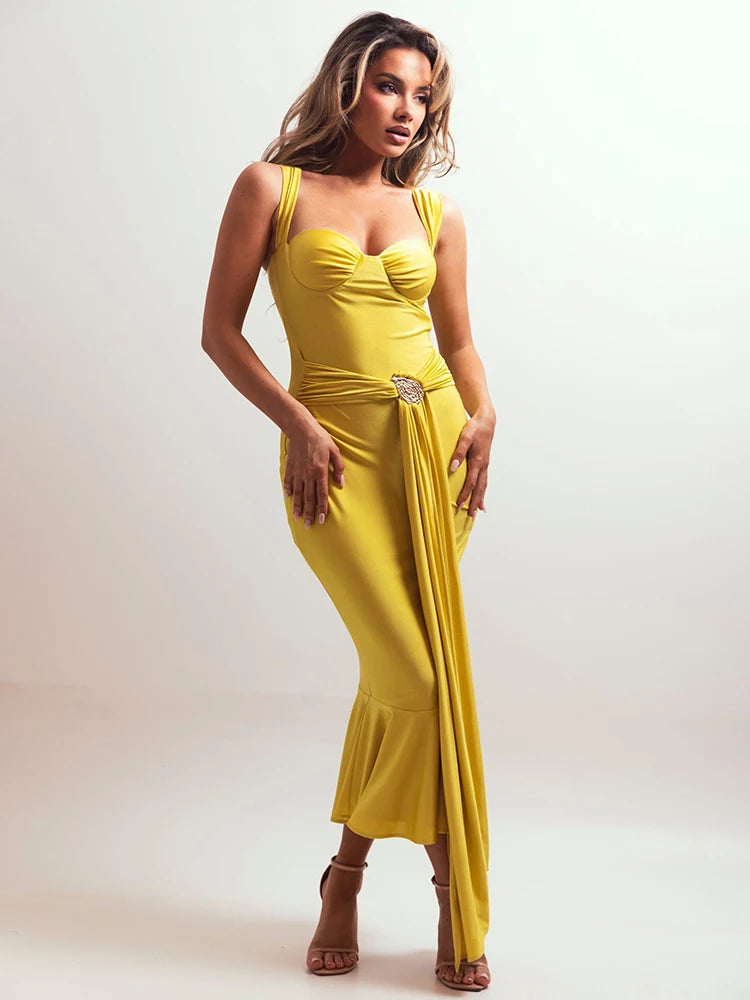 Mozision Satin Backless Draped Sexy Maxi Dress Women Fashion Sequins Halter Sleeveless Ruched Bodycon Club Party Long Dresses