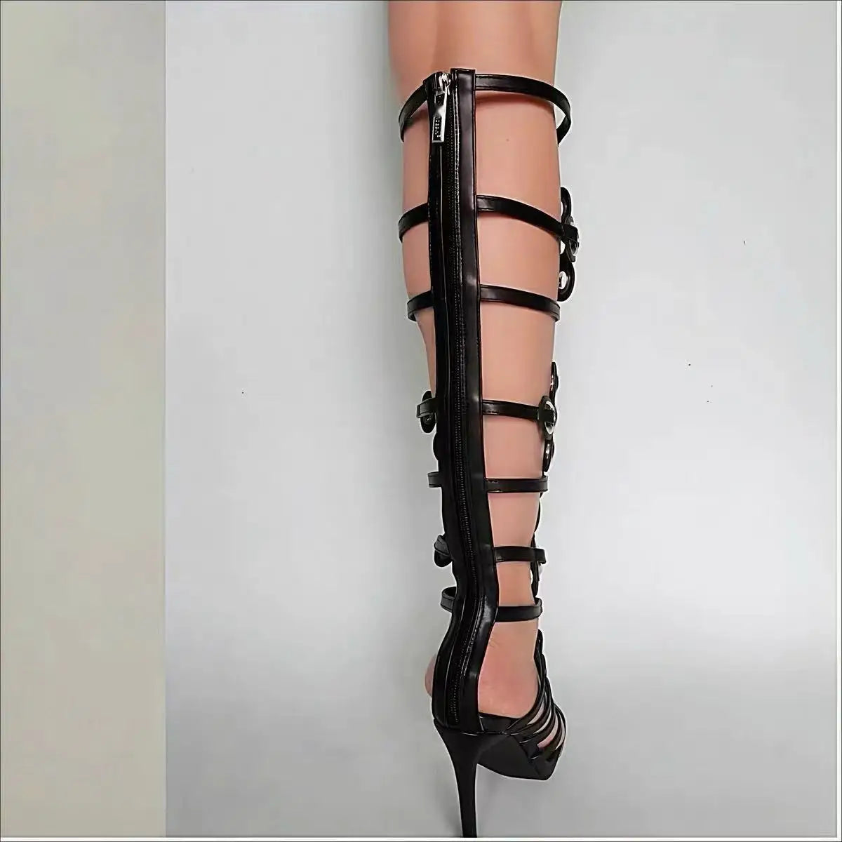 European and American Fashion Metal Big Fish Eye Hollowedout High-heeled Sandals with Exposed Toes, Women's Knee High Cool Boots