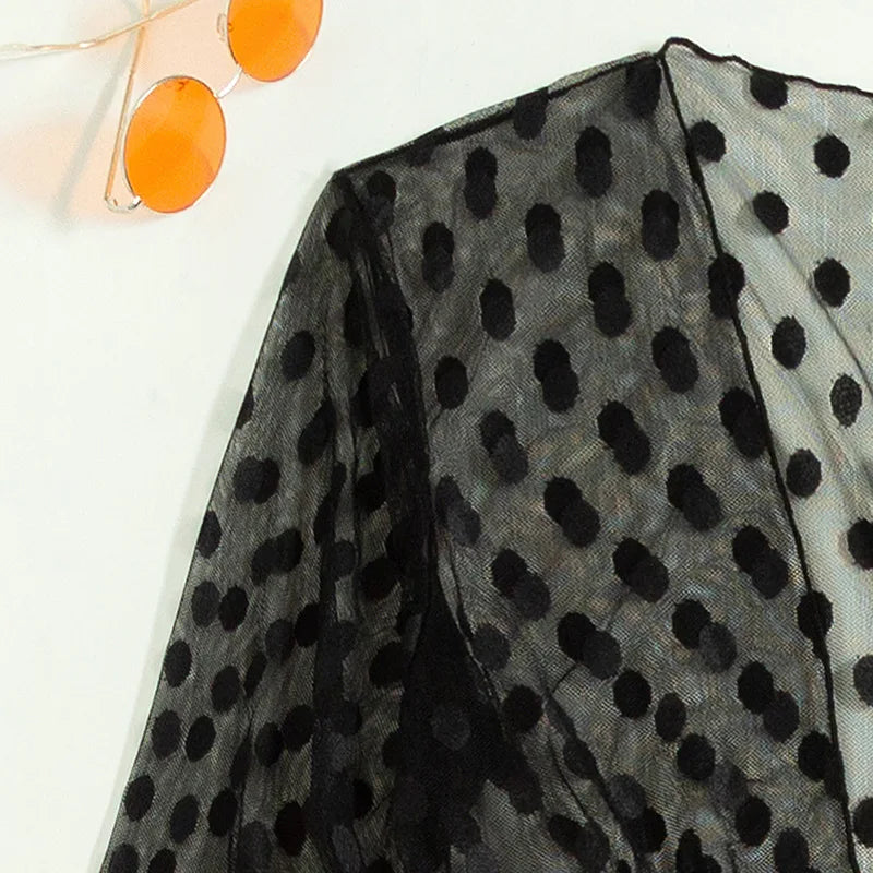 Black Mico Thong 3 Piece Bikini Set Damen Swimwear Polka Dot Mesh Cover Up Kaftans Sexy Swimsuit Women 2024 Beachwear Bikinis