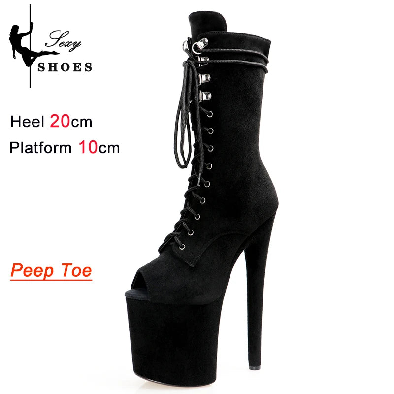 20CM Thin Heels Ankle Boots Extended Shoes length Platform Peep Toe High Heels Pole Dance Shoes Women Side Zipper Botas Mujer