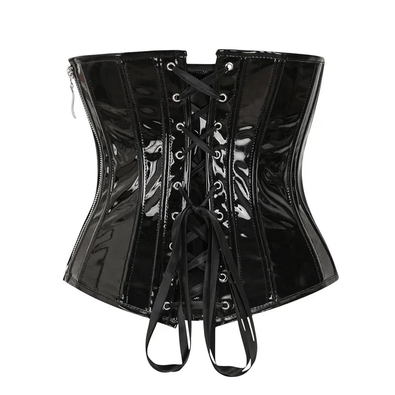Leather Underbust Corset Tops Black Red Shiny PVC Steampunk Bustier Plastic Bones Basques Body Shaper Waist Cincher Korset