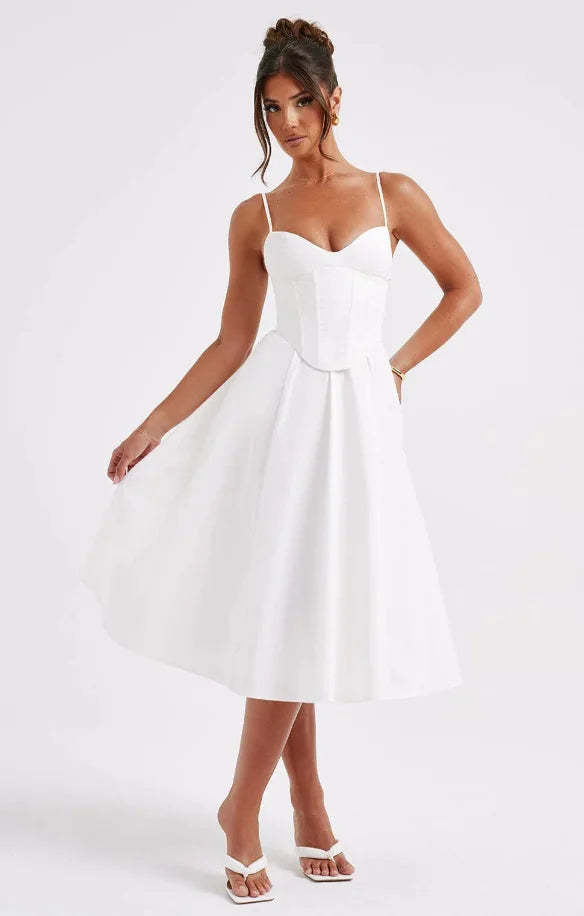 NIDANSSI White Slim Backless Robes Evening Party Dress Women Pleated Bodycon Elegant Sexy Dress Midi Long Summer Dress Vestidos