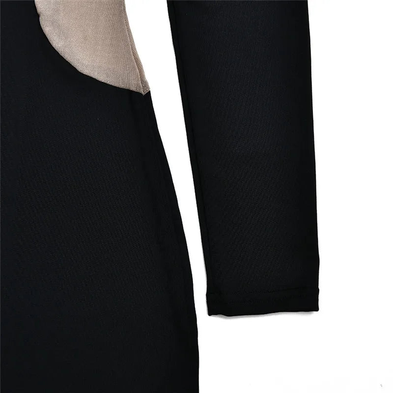 Mozision Turtleneck Long Sleeve Bodycon Maxi Dress For Women Autumn New Patchwork Hollow Out Club Party Sexy Long Dress Vestidos