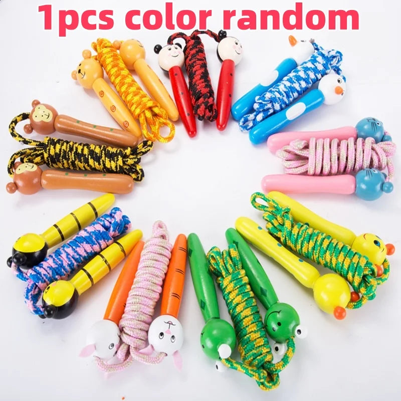 Cartoon Jump Rope Children's Cotton Jump Rope Wooden Handle Adjustable Cotton Weaving Fitness Jump Rope Exercise