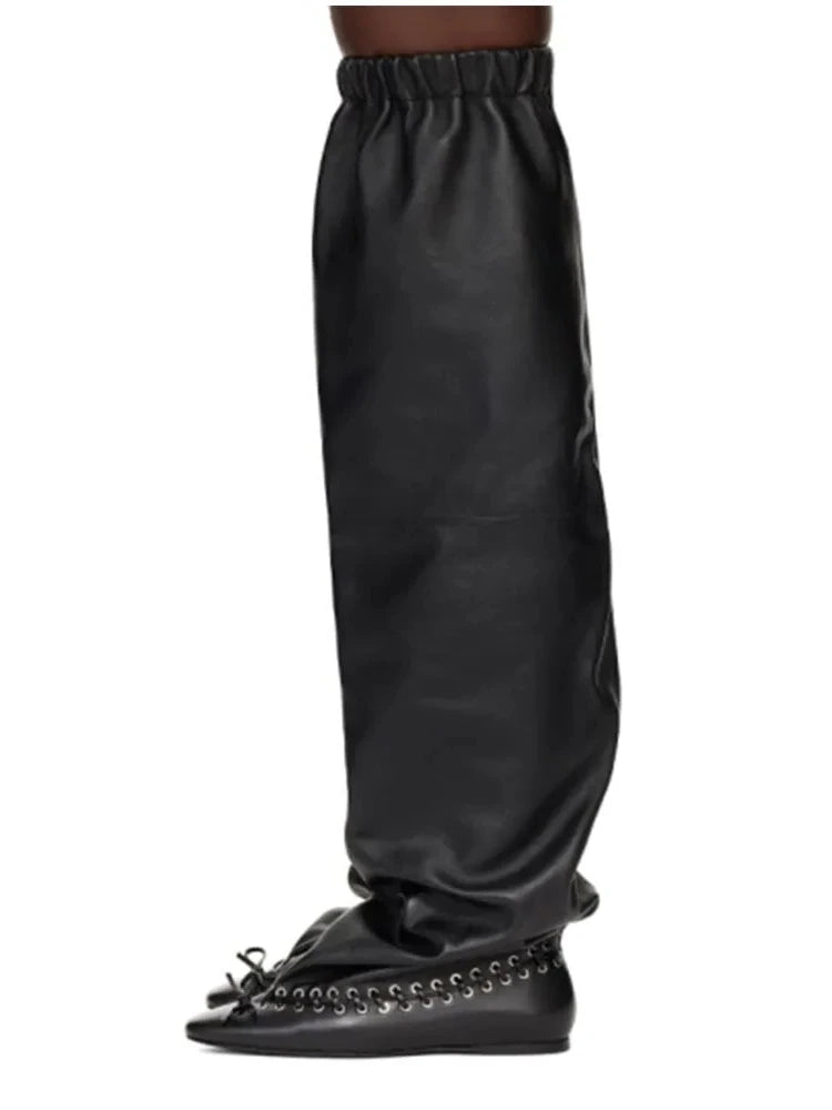 2025 Early Autumn New European and American Fashion Show Niche Fashion Slimming Wide Tube Height Increasing Pleated Pile Boots