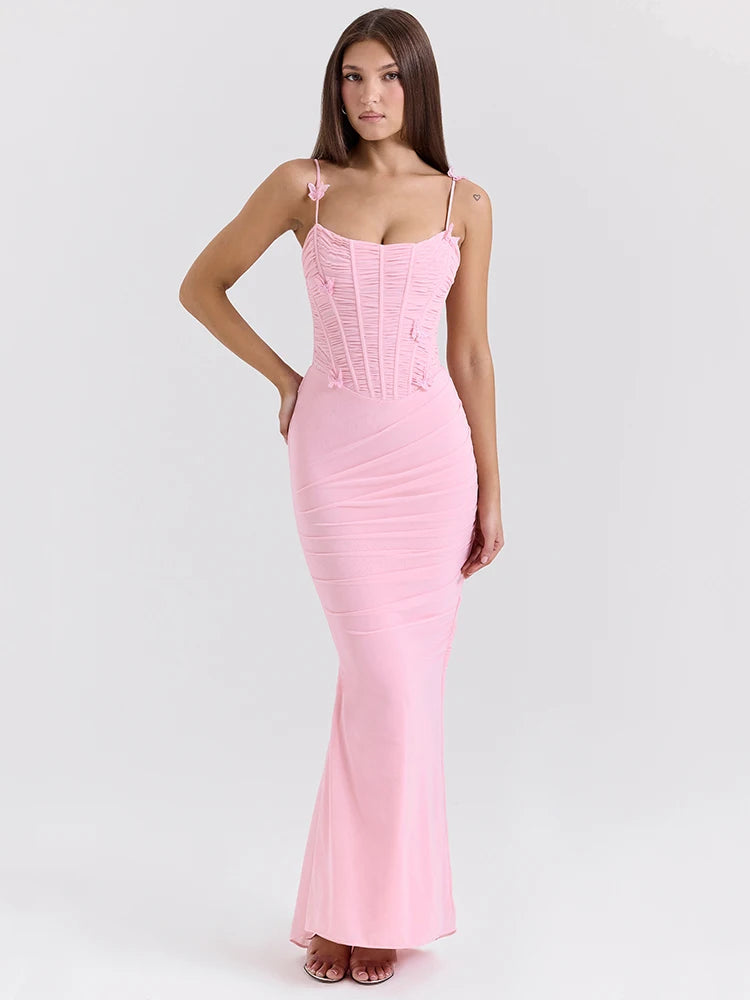 Mozision Bow Spaghetti Strap Sexy Maxi Dress For Women Gown Elegant Off-shoulder Sleeveless Backless Evening Club Party Dress Wofashion.xyz