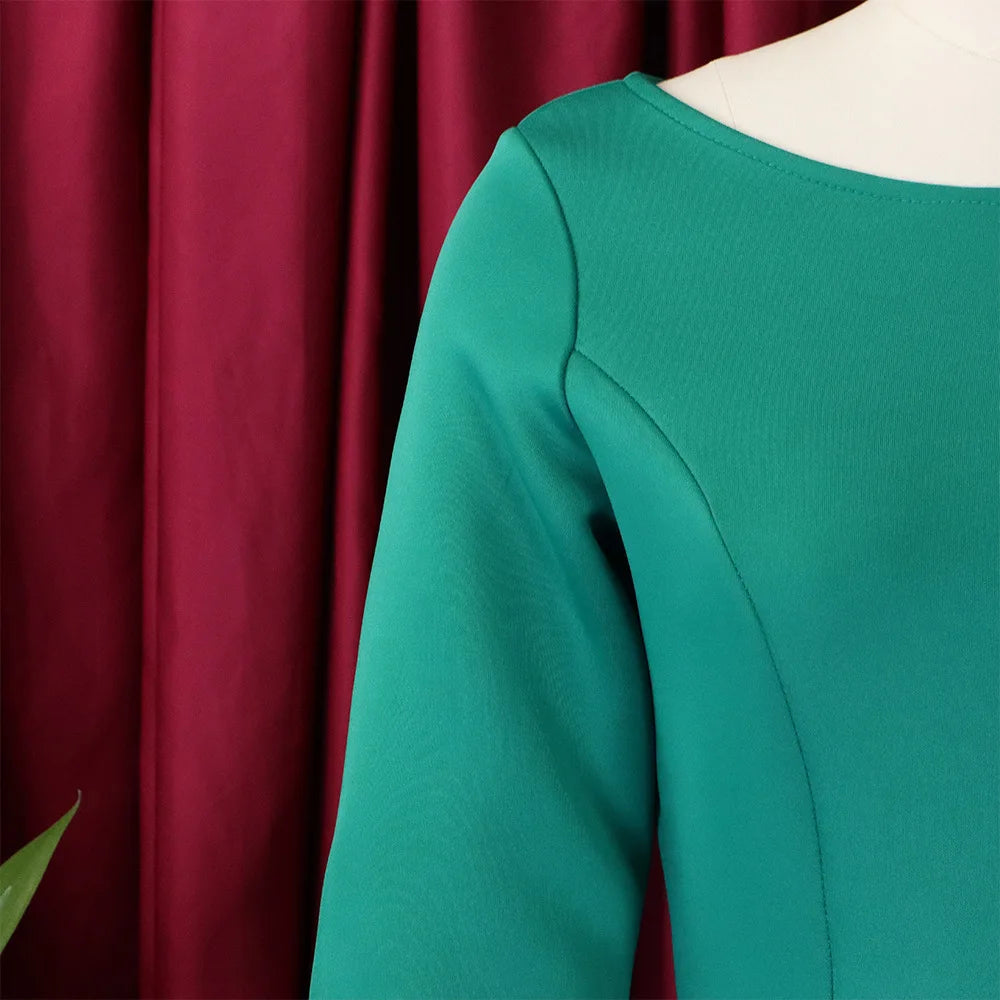 Elegant Party Dress for Woman 2024 Modern O Neck Three Quarter Sleeve High Waisted A Line Mid Calf Birthday Dinner Wedding Cloth