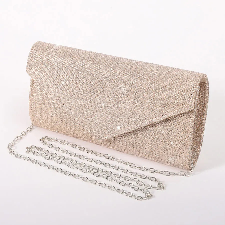 Women Envelope Evening Bag Glitter Ladies Chain Shoulder Bags Shiny Silver Long Purse Female Wedding Party Clutches Mini Handbag