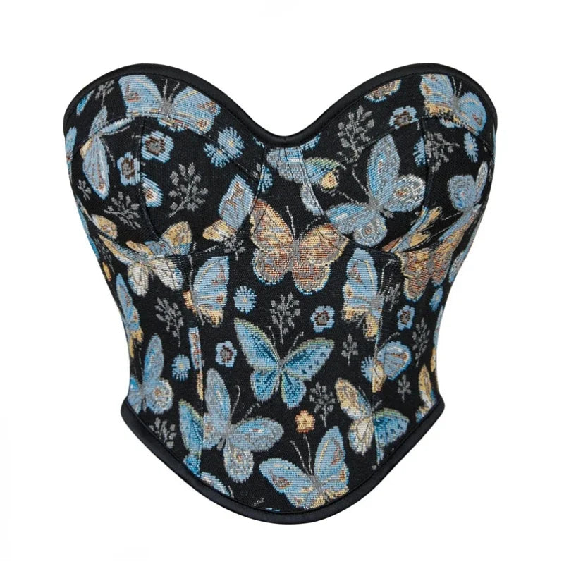 Butterfly Patterned Sexy Corset Crop Top Overbust Lingerie Women Bustier Vintage Underwear корсет Waist Cincher Corselet Wofashion.xyz