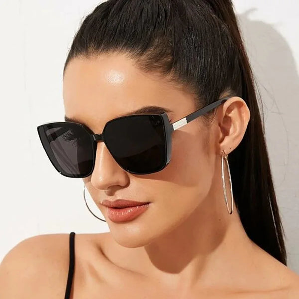 Brand Designer Cat Eye Sunglasses Woman Vintage Black Mirror Sun Glasses For Fashion Big Frame Cool Sexy Female Oculos Wofashion.xyz