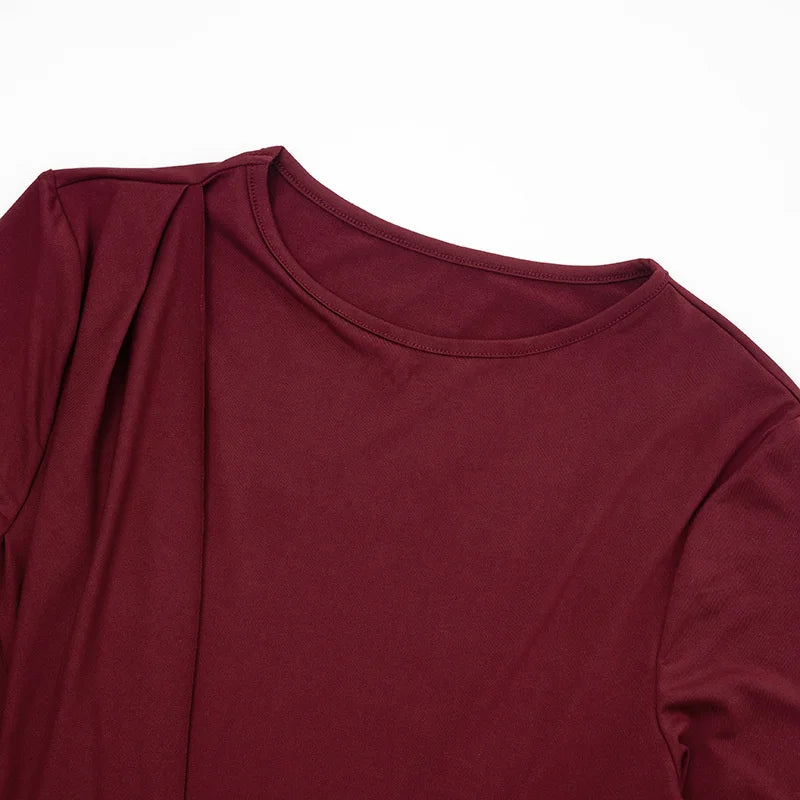 Mozision Long Sleeve Thigh High Split Sexy Maxi Dress Women Gown Elegant O Neck Draped Ruched Bodycon Club Party Long Dresses