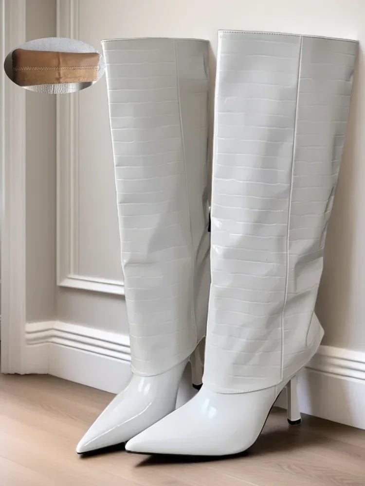 Women's Fashion Retro Stone Pattern Pointed Sleeve Skirt Boots European and American High End Loose Pants Banquet Boots