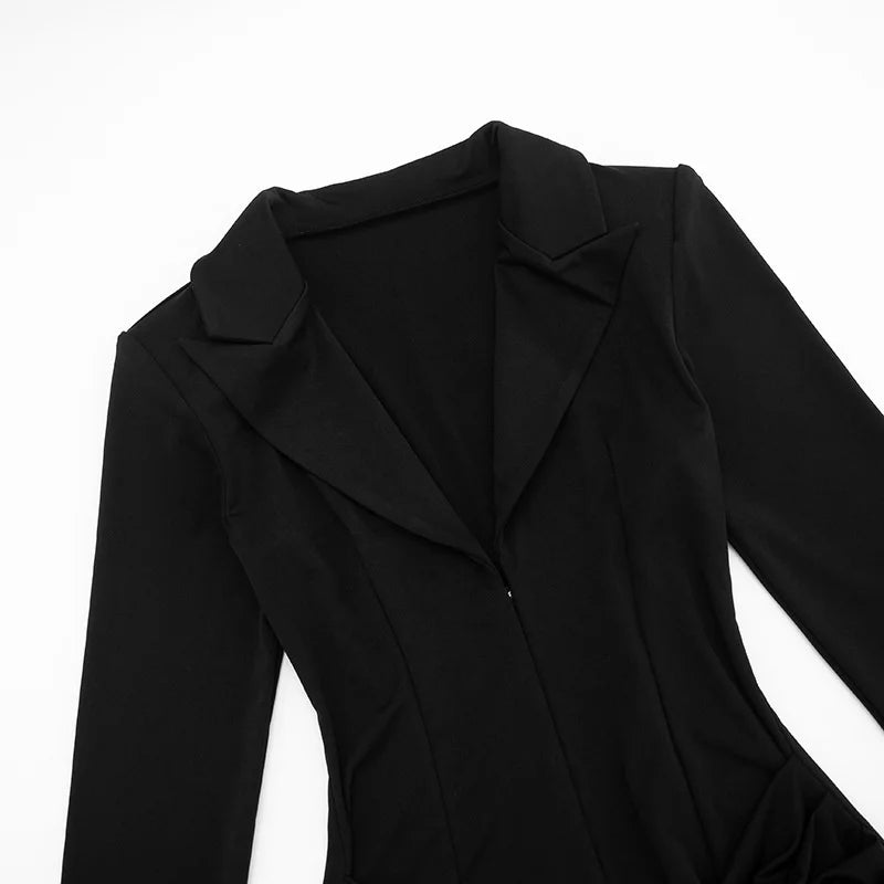 Mozision Long Sleeve Deep V Neck Ruched Sexy Mini Dress Women Autumn Winter Fashion High Waist Club Party Blazer Dresses Female