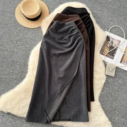 Women's Knitted Midi Dr Pure Color Long Sve Slim Fit High Waist V-Ne Korean Sle Faionable Autumn Winter Dr