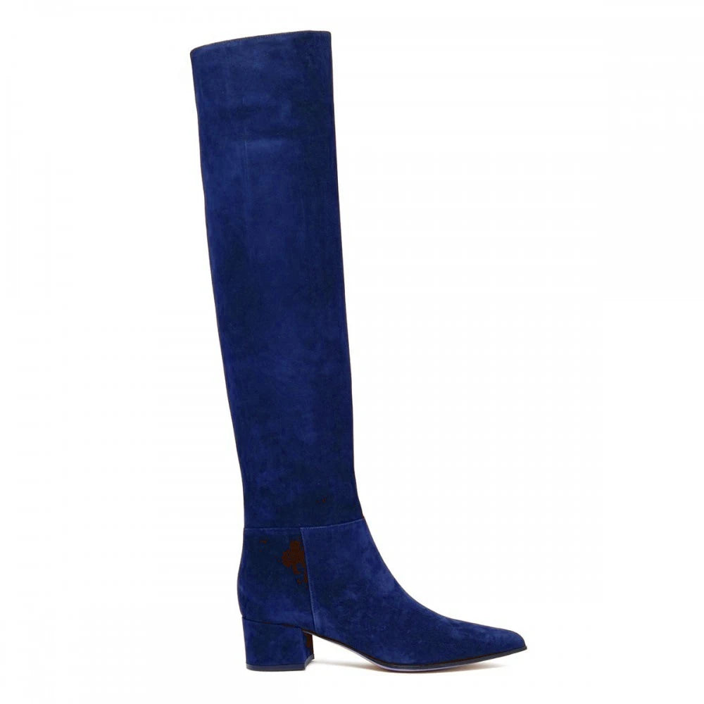 Ladies' Autumn and Winter Suede Thick High-heeled Oversized Knee High Boots, European and American Sexy Versatile Sleeve Boots