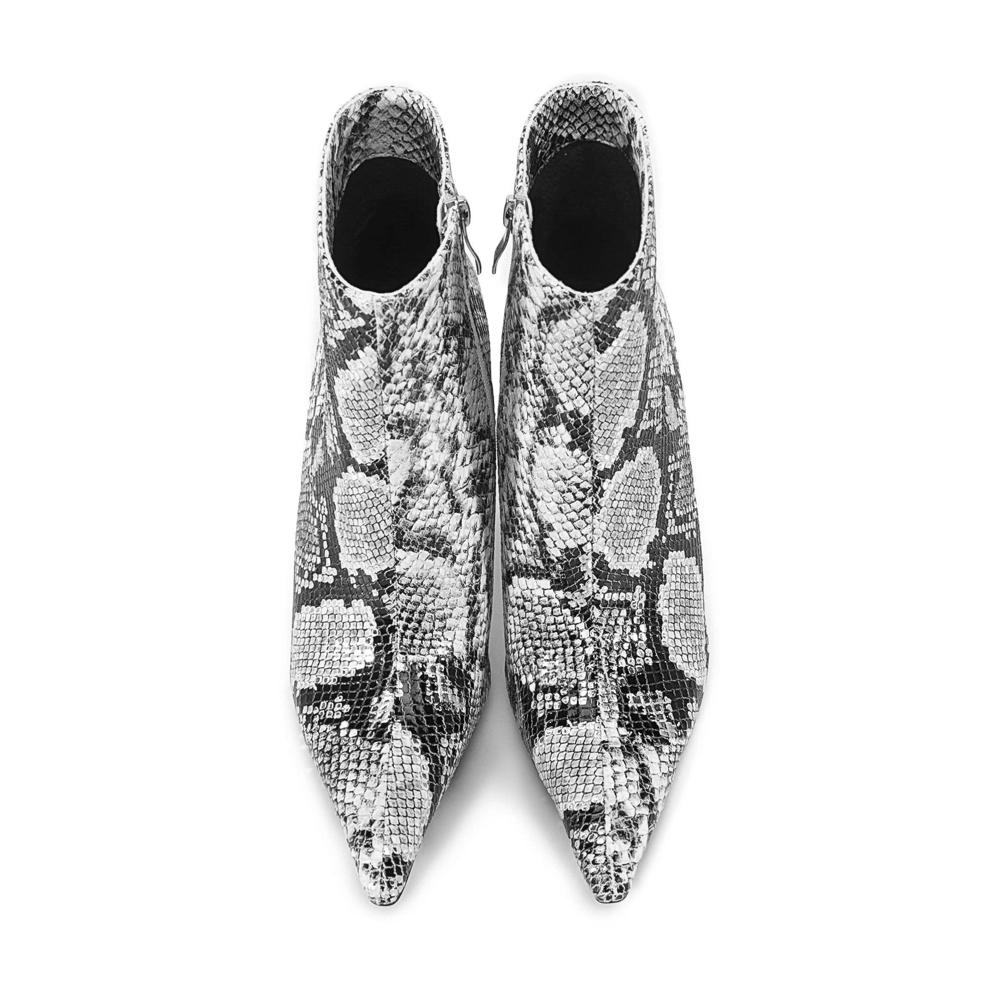 2025European AndAmerican Women's Autumn Andwinter New Style Metal High Heels,advanced Stonepattern Sidezipper Pointed Shortboots