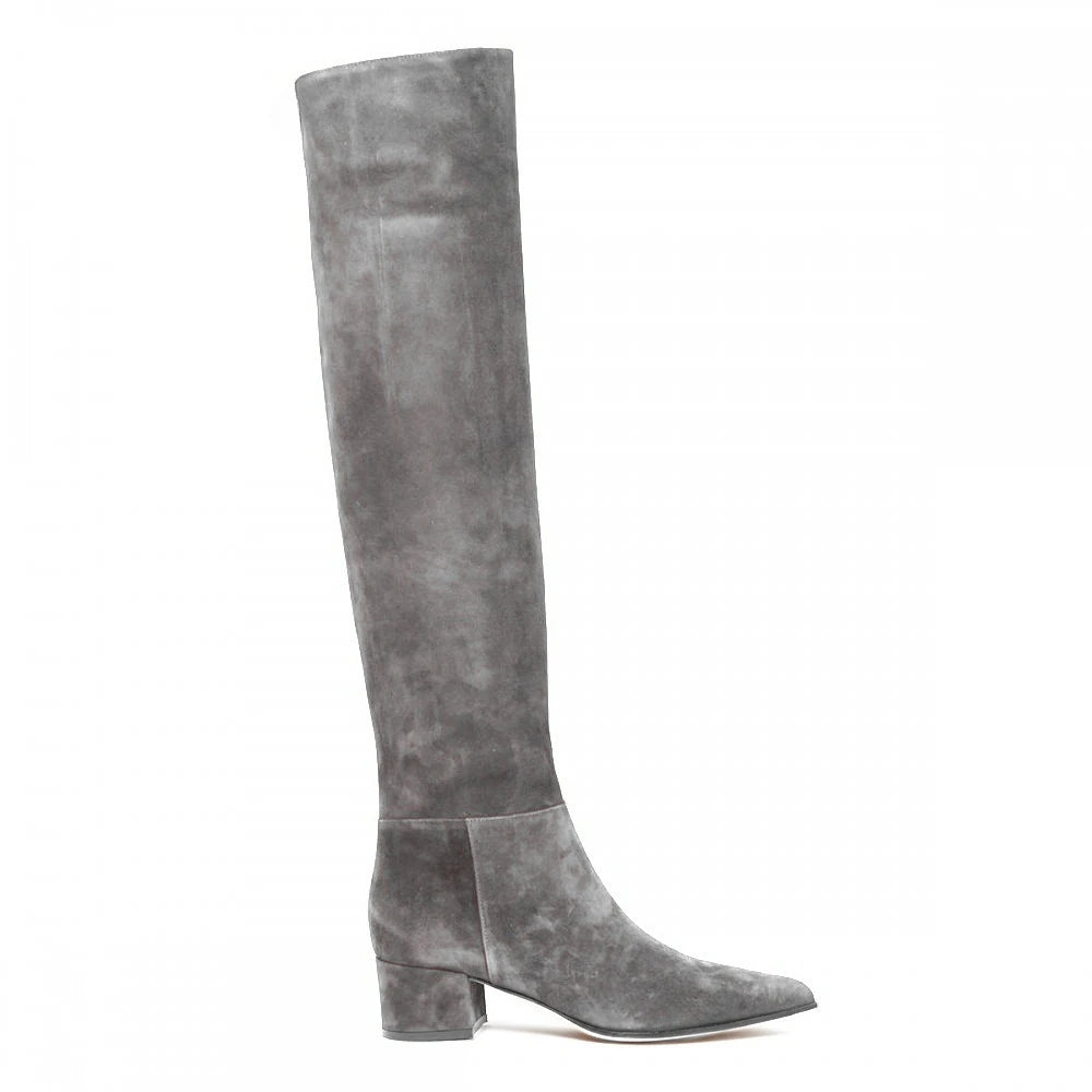 Ladies' Autumn and Winter Suede Thick High-heeled Oversized Knee High Boots, European and American Sexy Versatile Sleeve Boots