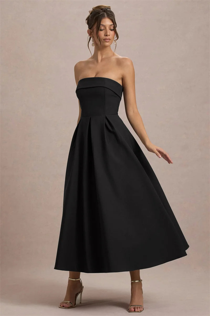 Mozision Off-shoulder Strapless Sexy Midi Dress Women Fashion Elegant Sleeveless Backless High Waist A-line Club Party Dress New