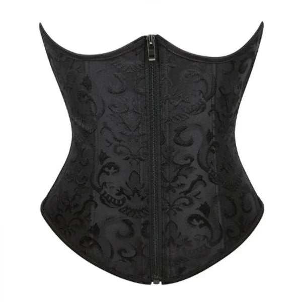 Corset Underbust Women Top Body Shaper Waist Cincher Sexy Zipper Gothic Floral Plus Size Corpete Corselet Vintage Fashion Black Wofashion.xyz