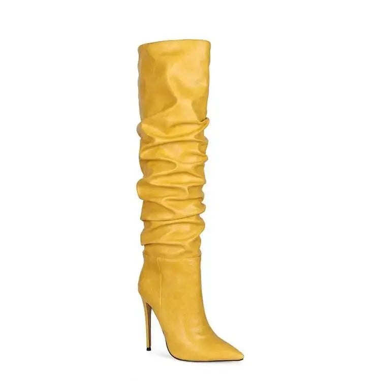 2024 Autumn and Winter New Fashionable High-heeled Pleated Sleeve Boots, European and American Sexy Fashion Runway Boots