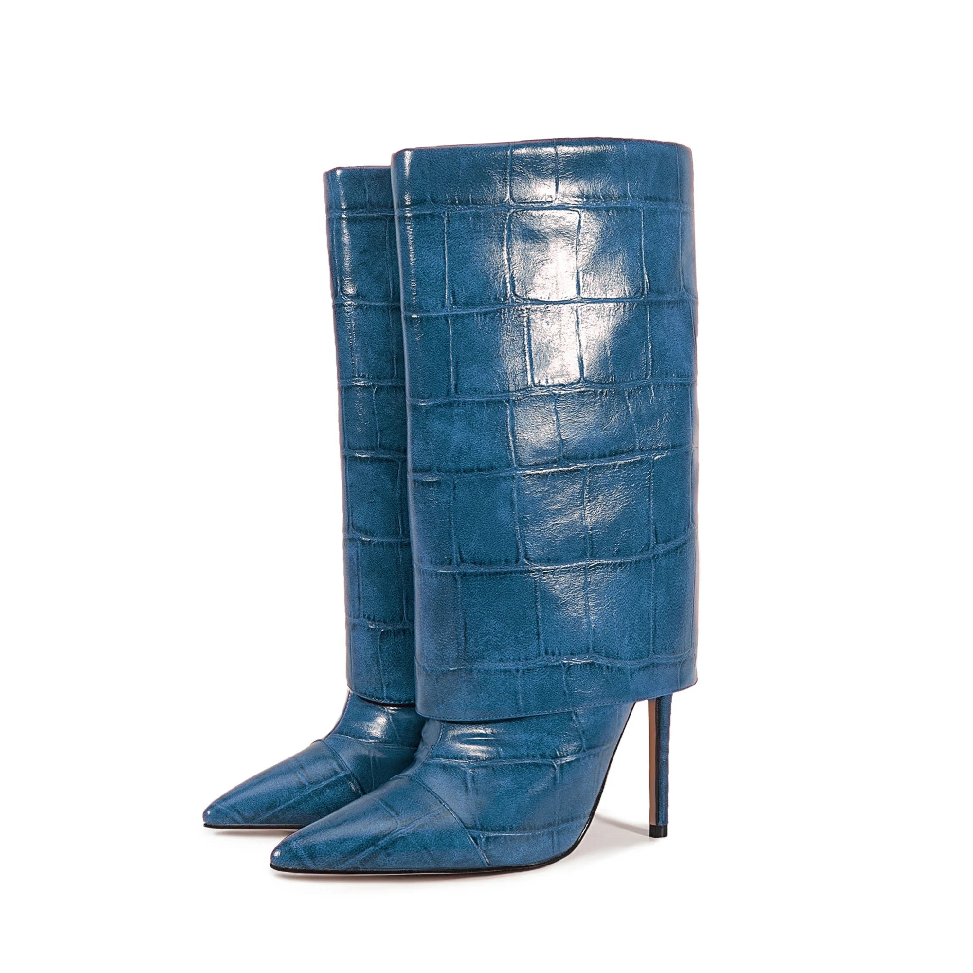 European and American Style High-heeled Wide Tube Sleeve Skirt Boots for Women, Niche Stone Patterned Fashion Banquet Shoes