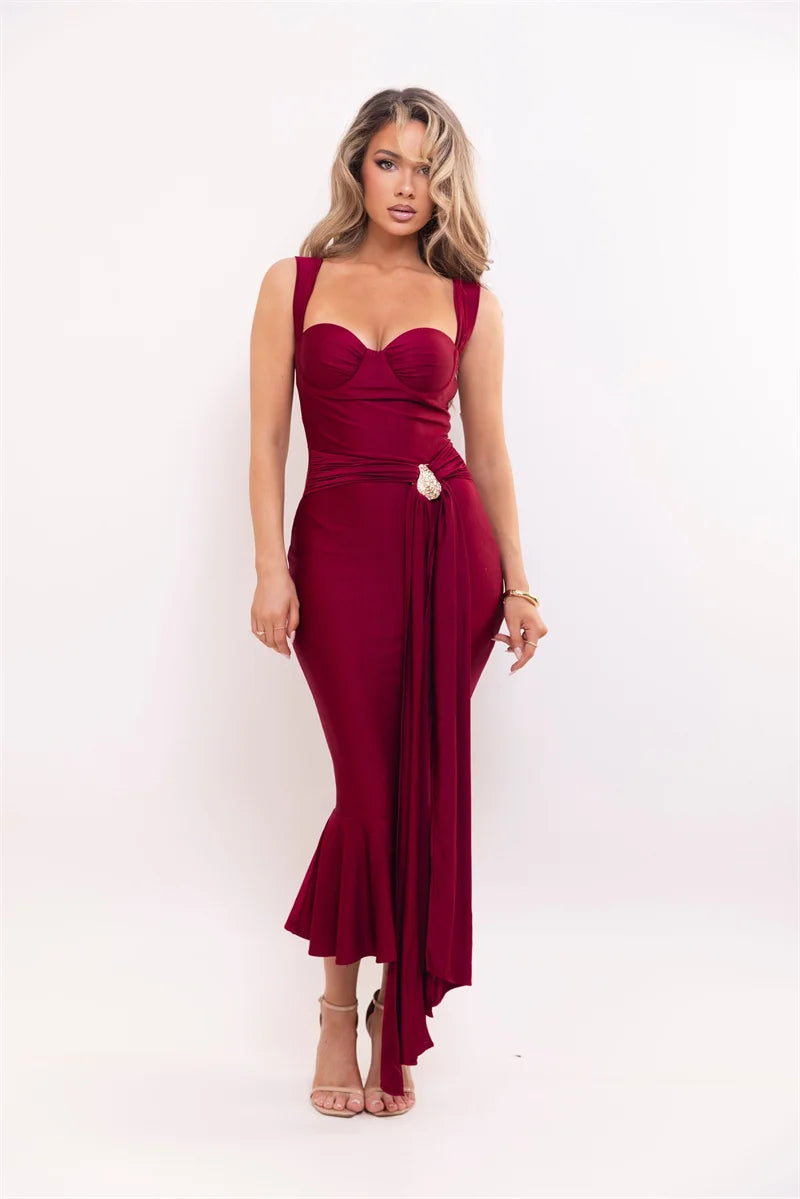 Mozision Satin Backless Draped Sexy Maxi Dress Women Fashion Sequins Halter Sleeveless Ruched Bodycon Club Party Long Dresses