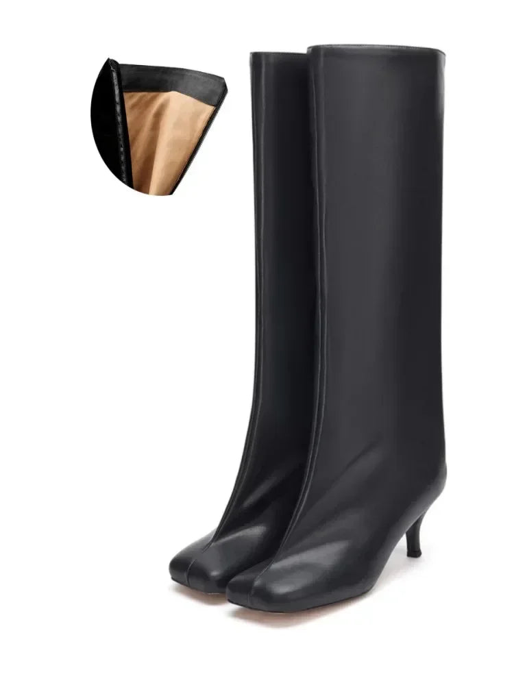 2024 European and American Fashion Stiletto Heels Wide Leg Knee Sleeve Boots Women's Square Head Suede Warm Boots