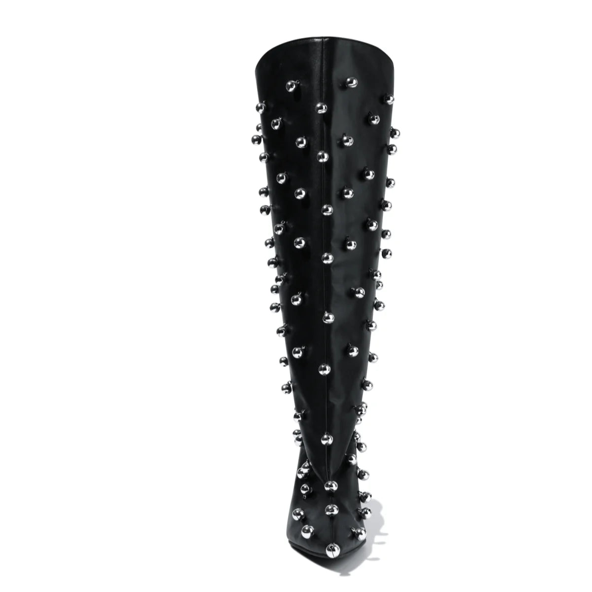 European Niche Design, High-quality Slim High Heels, Wide Knee Boots, Women's Fashionable and Sexy Studded Pleated Sleeve Boots