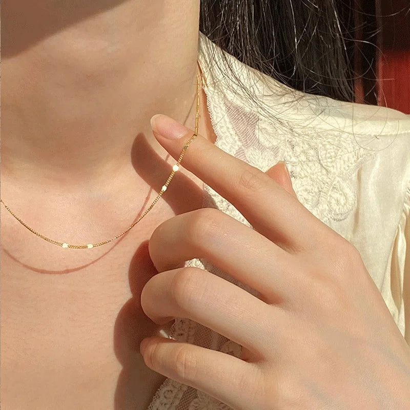 Chains Necklace for Women Stainless Steel Link Woman's Slim Pendant Lobster Clasp Adjustable Clavicle Chain Female Collars Wofashion.xyz