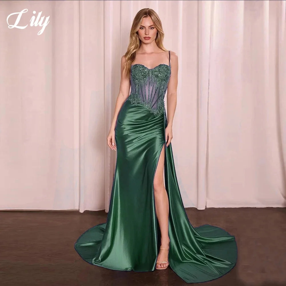 Lily Blue Charming Prom Dress Lace Appliques Sweetheart Prom Gown High Side Split Mermaid Evening Dresses robe soirée Customized