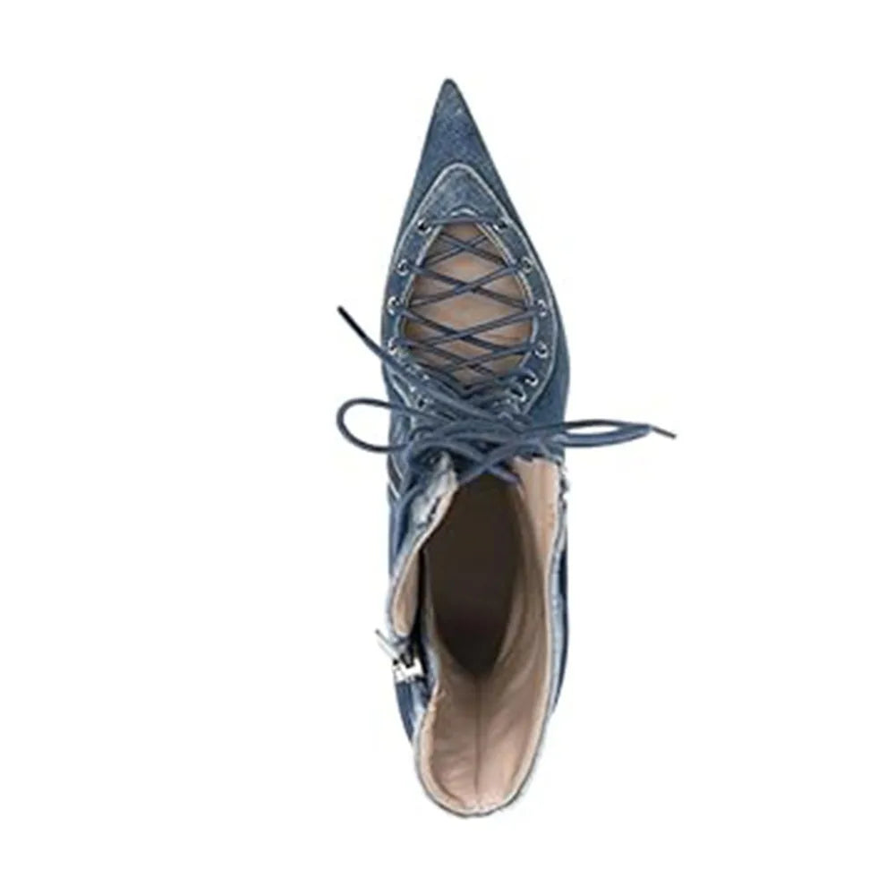 2024 New High Quality Lace up Cool Boots European and American Sexy Nightclub Slim High Heel Show Shoes Zipper Boots