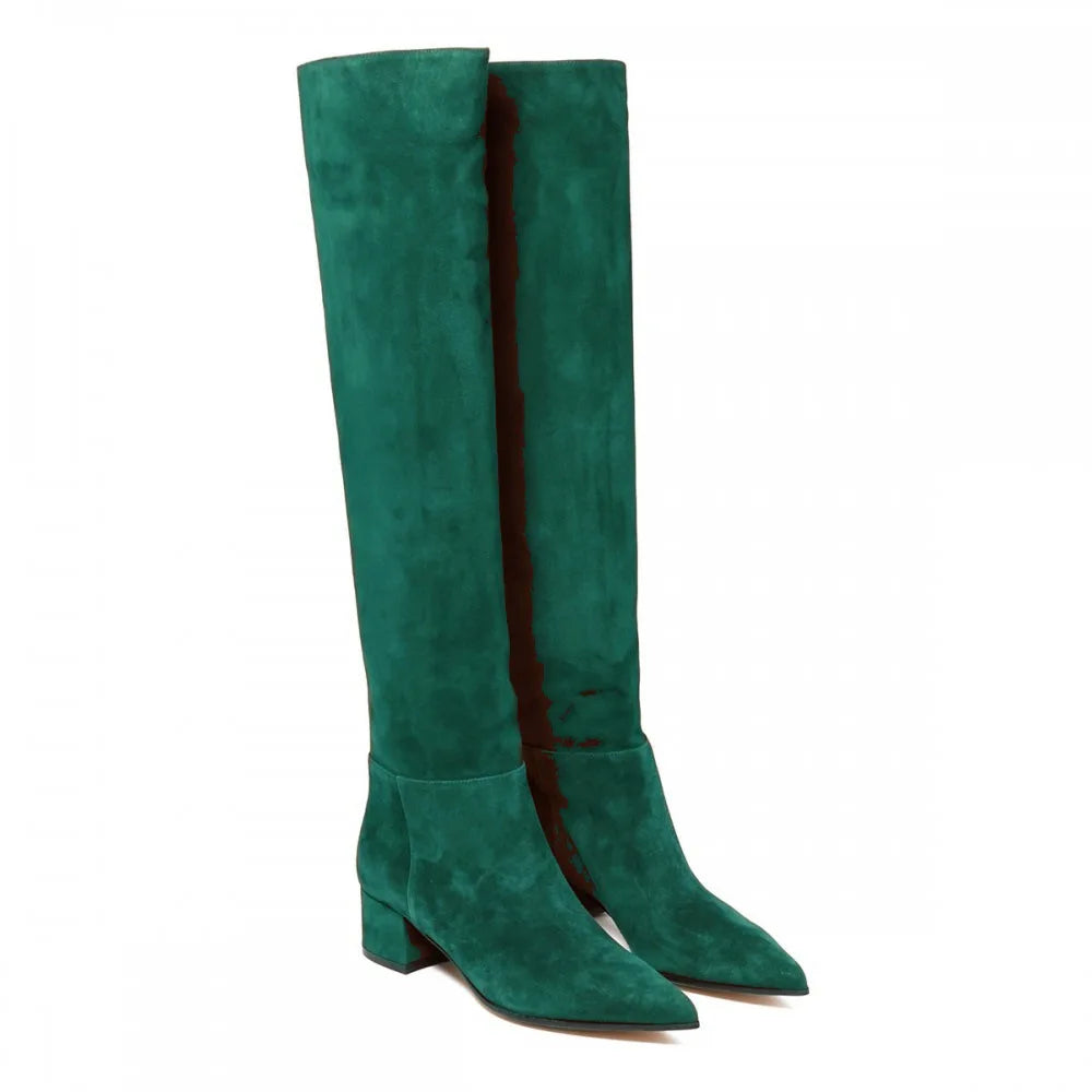 Ladies' Autumn and Winter Suede Thick High-heeled Oversized Knee High Boots, European and American Sexy Versatile Sleeve Boots