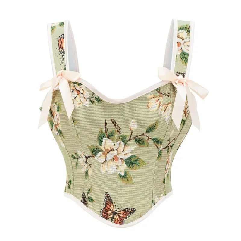 Vintage Women Bustier Vest Corset Sexy Lace-Up Floral Print Crop Top Fashion Backless Lingerie Camisole Corselet Plus Size Wofashion.xyz