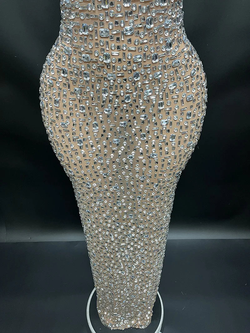 Elegant Luxury Crystal Party Dress Birthday Celebration Dress Bride Diamond Long Prom Dress Mother Formal Grand Party Dress