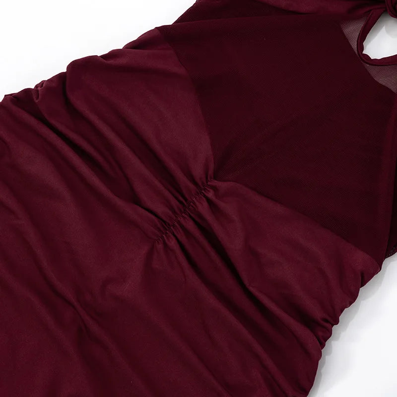 Mozision Hollow Out Halter Sexy Maxi Dress Women Gown Summer New See Through Mesh Sleeveless Backless Bodycon Club Long Dress