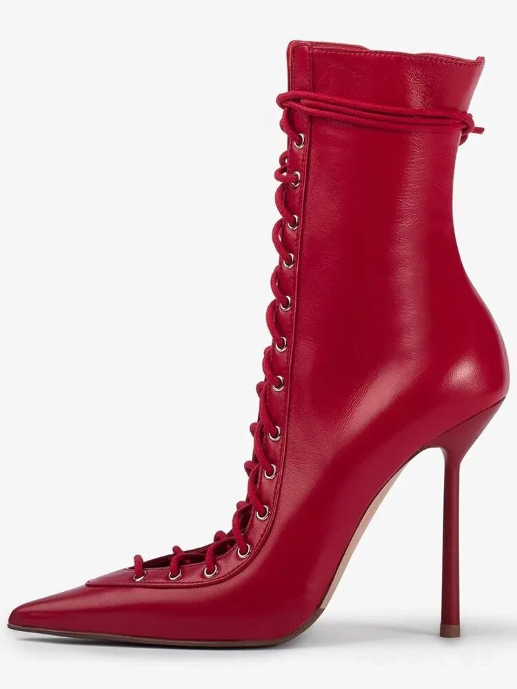 2024 New High Quality Lace up Cool Boots European and American Sexy Nightclub Slim High Heel Show Shoes Zipper Boots