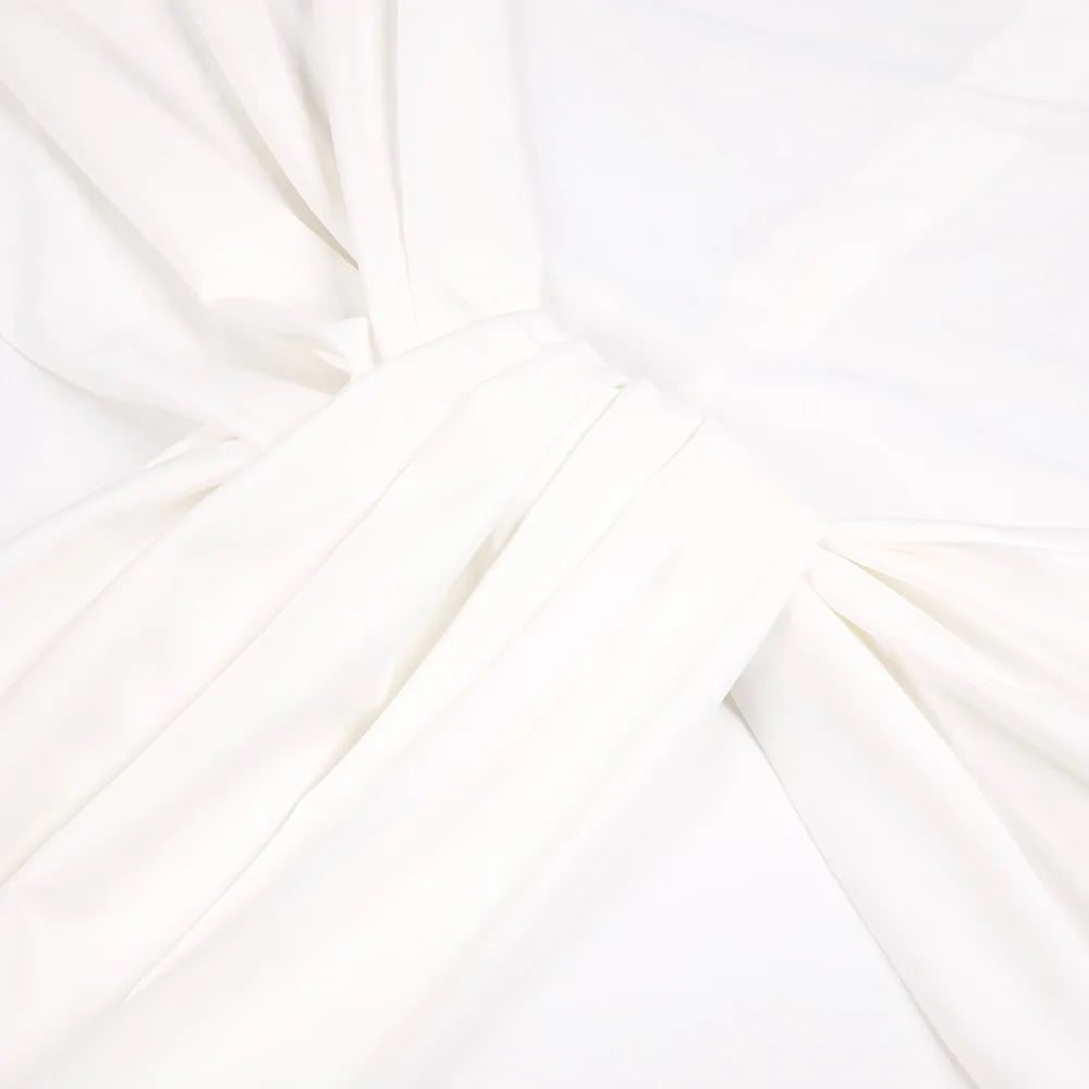 Sexy Elegant Party Dress Women White Long Sleeve Pleated Midi Dress for Evening Dinner Club