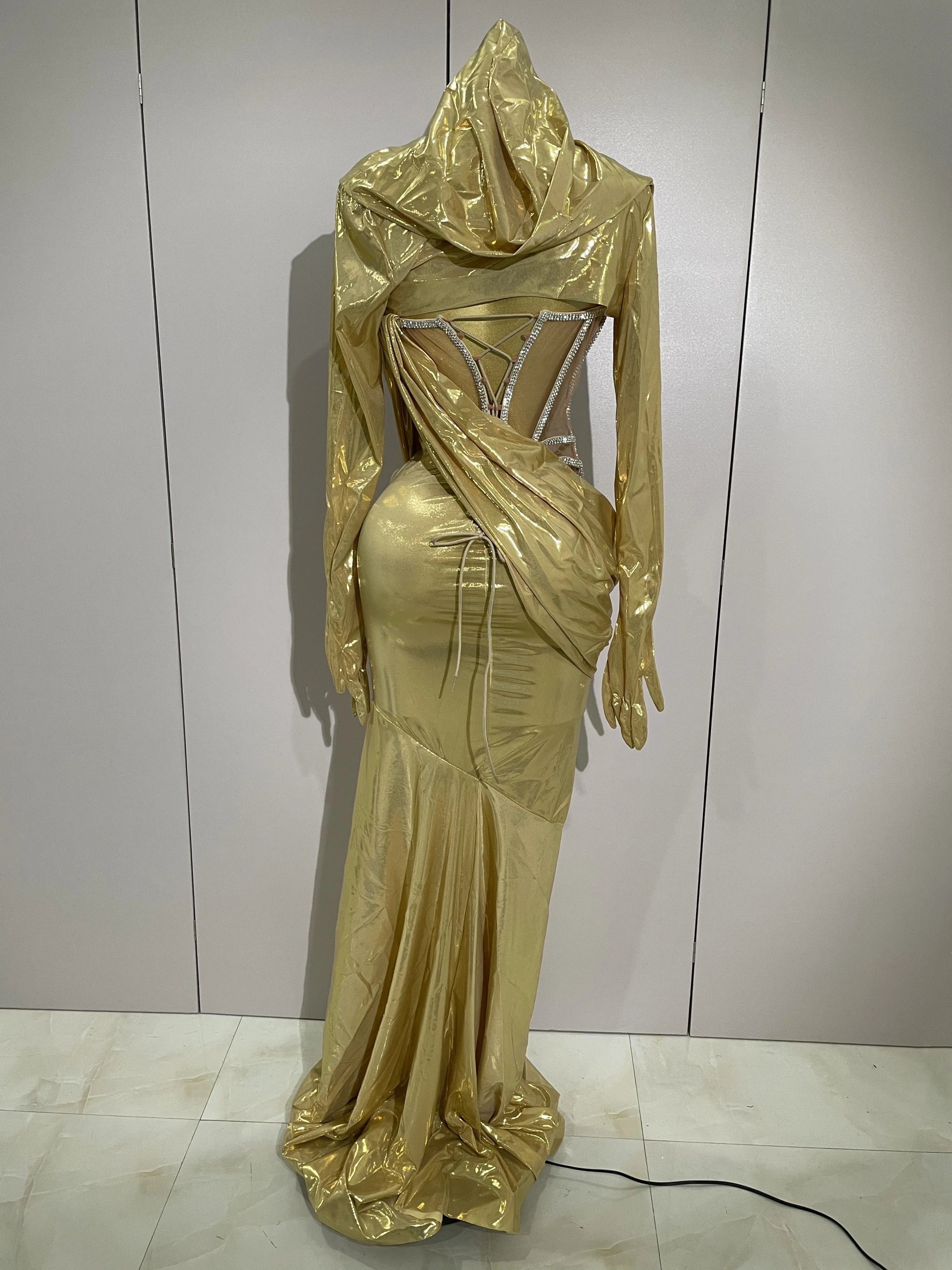 Stage Costume Sparkly Nightclub Gogo Party Dress Women Carnival Party Outfit Festival Cool Clothing Hoodie Dress Two Piece Set