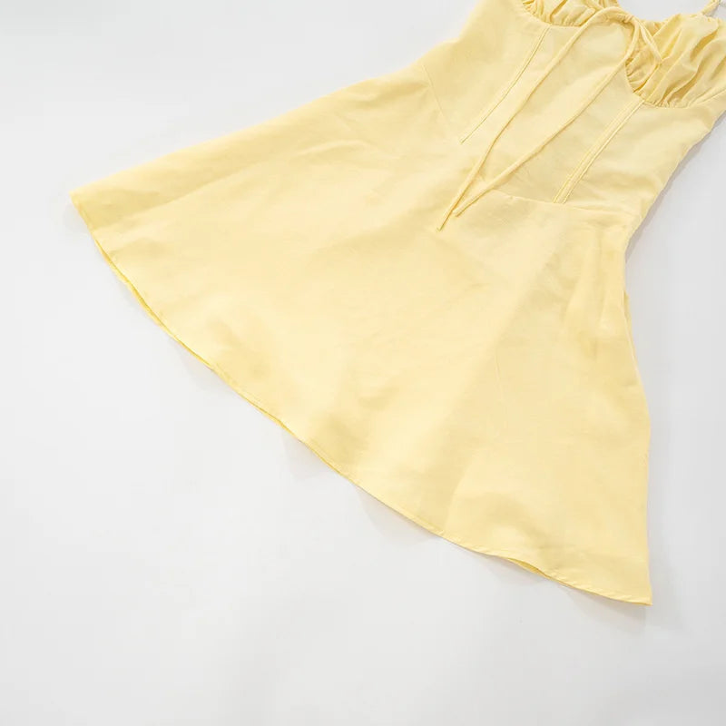 Mozision Spaghetti Strap Lace-up Sexy Mini Dress Women Elegant Off-shoulder Sleeveless Backless High Waist A-line Club Dress