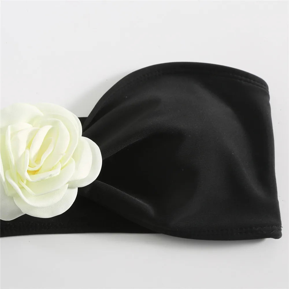 3D Flower Bandeau 3 Piece Bikini Set Damen Mesh Skirts Cover Up Swimwear Sexy Swimsuit Women Beach Swimming Wear Bikinis Bather