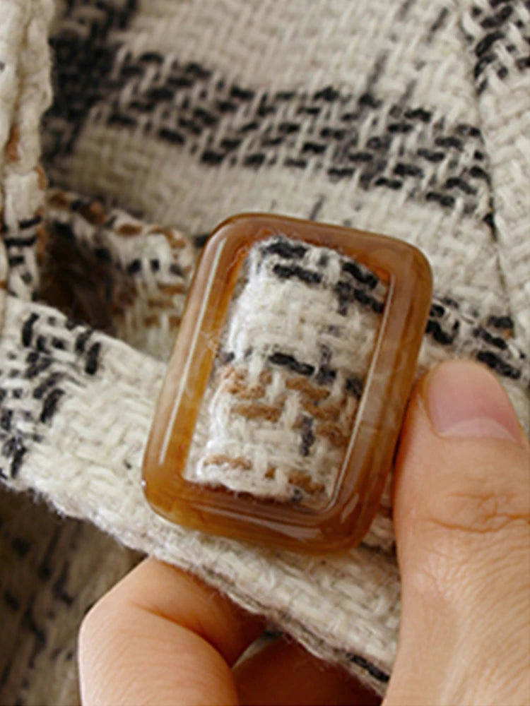 Lautaro Autumn Winter Long Loose Warm Plaid Wool Blends Trench Coat for Women Raglan Sleeve Belt Double Breasted Woolen Overcoat