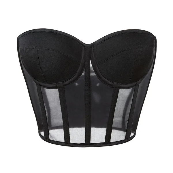 Corset Crop Top Bra Sexy Mesh Underwear Women Half Steel Ring Cup Soft Bralette Anti-sag Push Up Bustier Underwear Wofashion.xyz