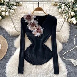 Women's Knitted Midi Dr Pure Color Long Sve Slim Fit High Waist V-Ne Korean Sle Faionable Autumn Winter Dr