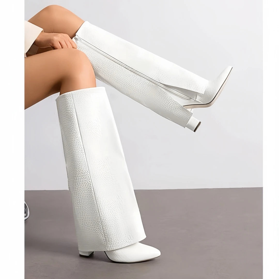 European and American Autumn and Winter New Pointed Straight Leg Skirt Boots for Women, Large Size Thick High Heels Pants Boots