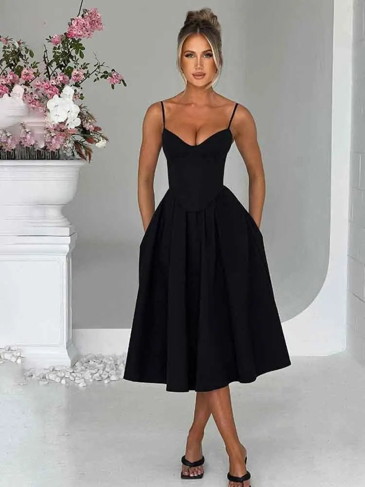 NIDANSSI White Slim Backless Robes Evening Party Dress Women Pleated Bodycon Elegant Sexy Dress Midi Long Summer Dress Vestidos